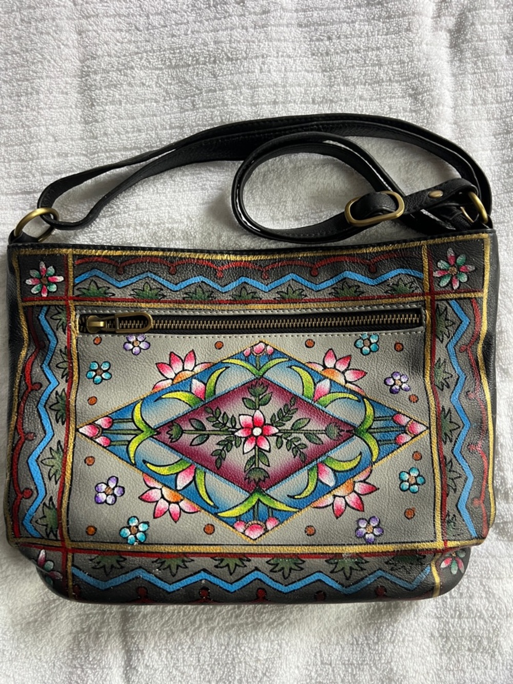Hand-Painted Leather Crossbody Shoulder Bag - Multicolor